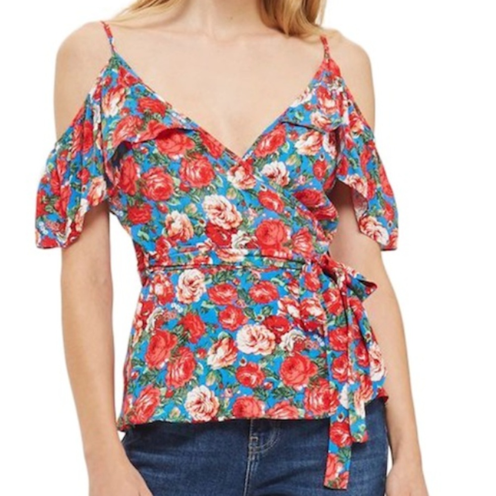 🌺 [HP] Top Shop Floral Spring Cold Shoulder Top